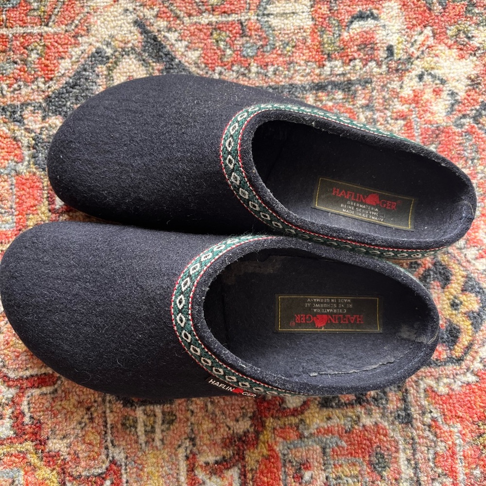 Haflinger Black Wool Slip-On Clogs with Trim